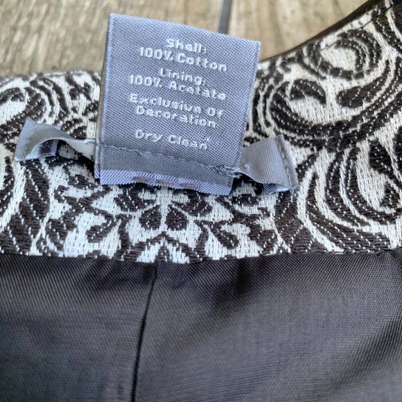 Ann Taylor Cropped Damask White Dark Brown Jacket Size 0 - Picture 10 of 10